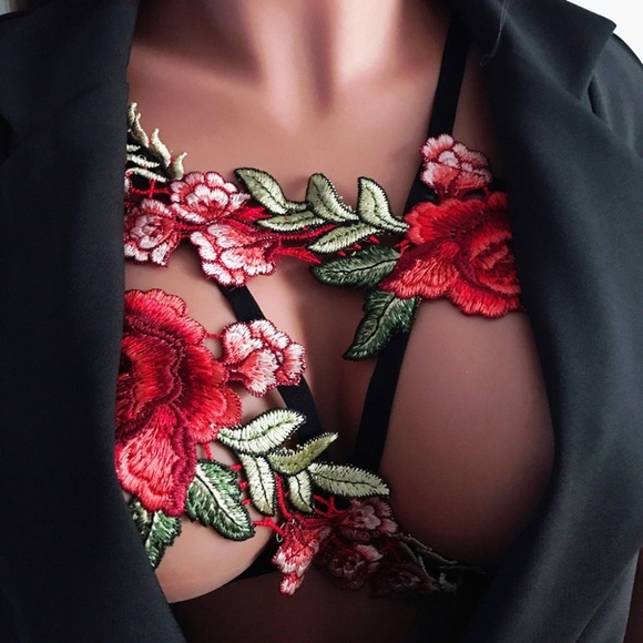 Other - Embroidered Rose Harness Cage Bra Bralette O/S